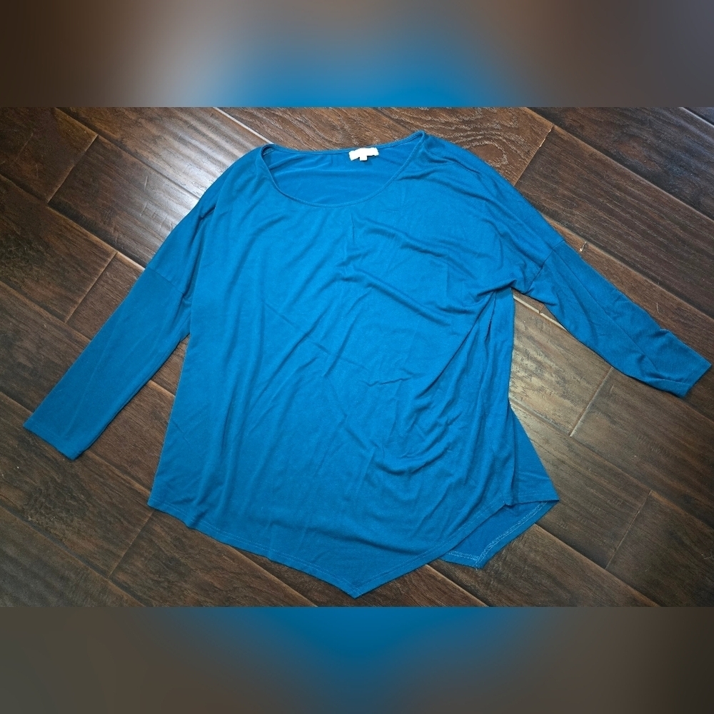 Umgee Womens Blue Asymmetrical Blouse Top 1XL